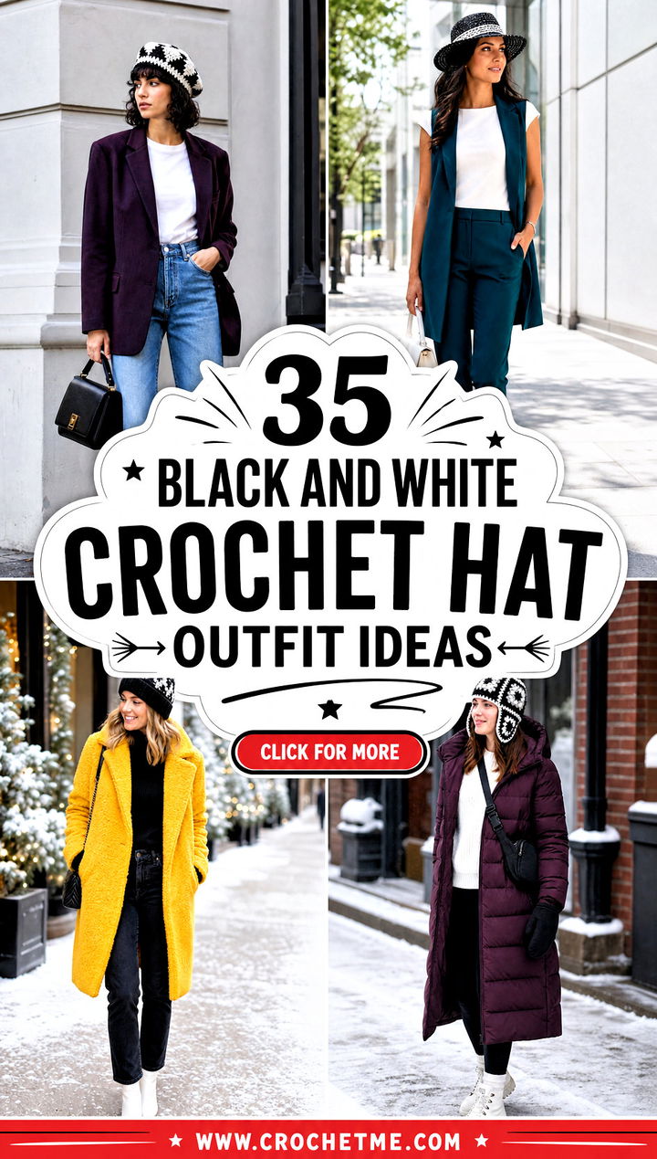35 black and white crochet hat outfit ideas - 35 black and white crochet hat outfit ideas