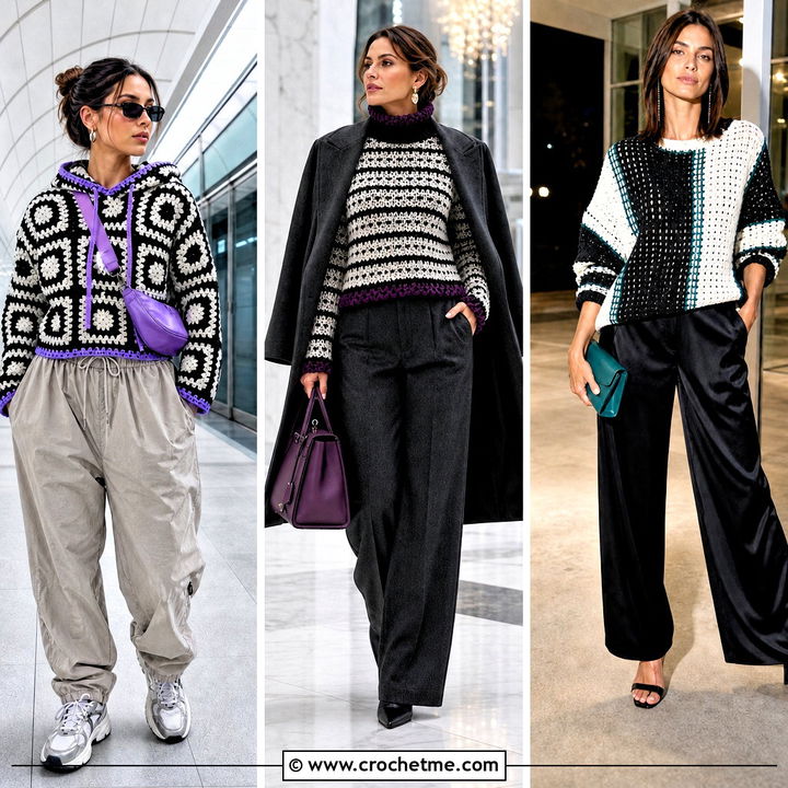 35 Black and White Crochet Sweater Outfit Ideas for Chic Looks