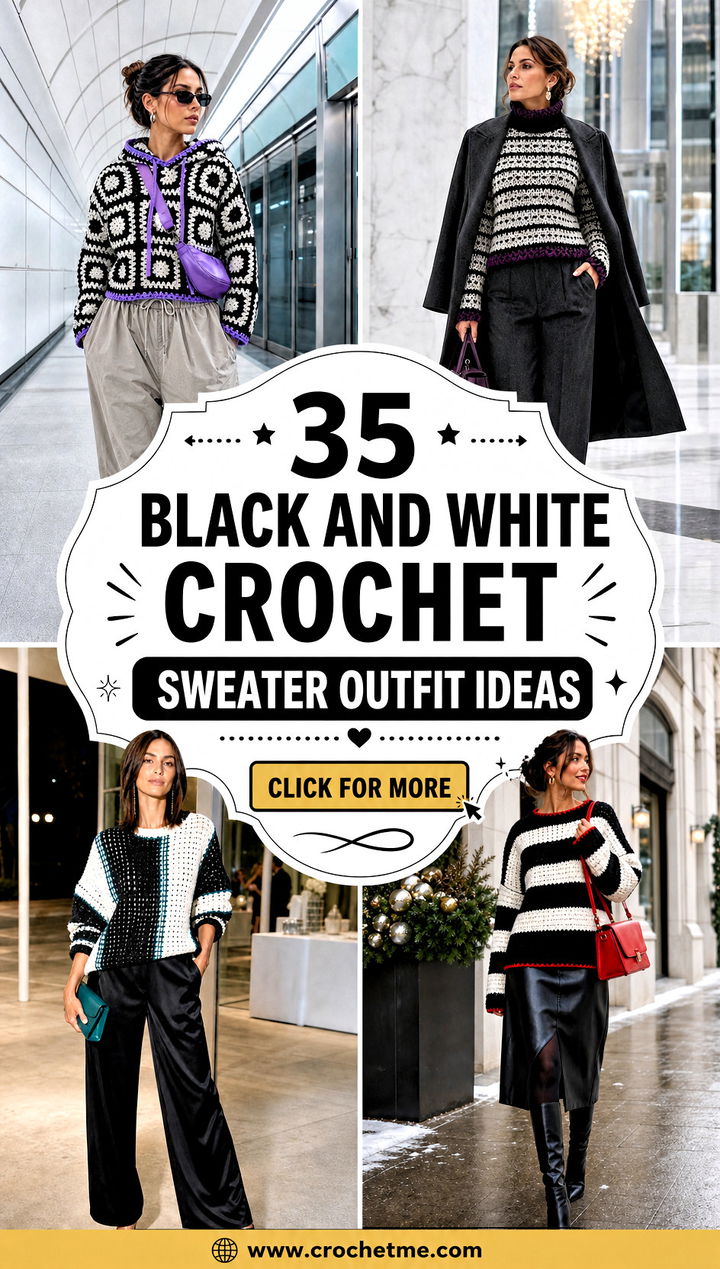 35 black and white crochet sweater outfit ideas - 35 black and white crochet sweater outfit ideas