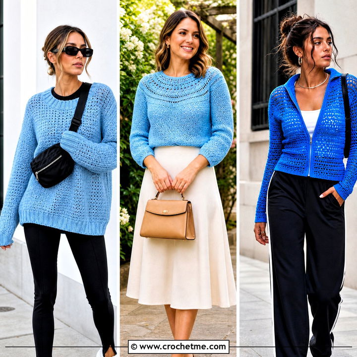 35 Blue Crochet Sweater Outfit Ideas for Cool, Cozy Looks