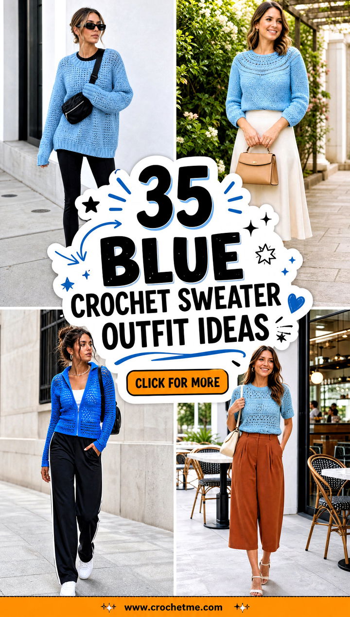 35 blue crochet sweater outfit ideas - 35 blue crochet sweater outfit ideas