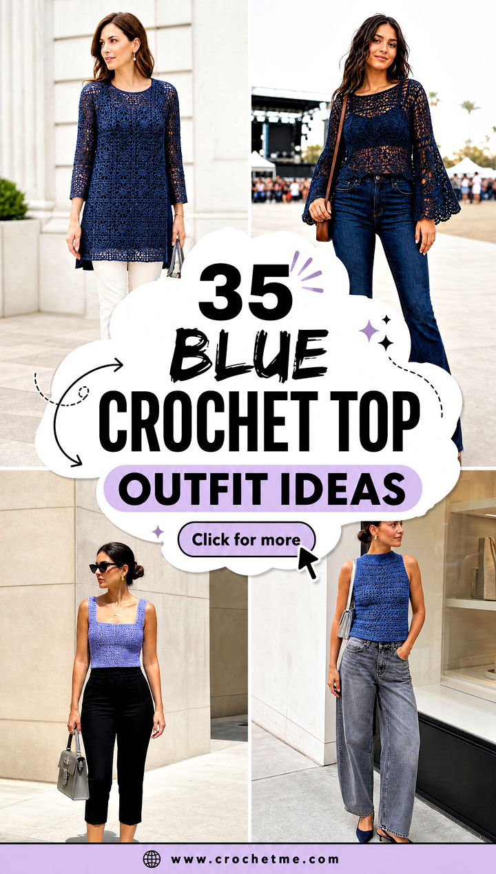 35 blue crochet top outfit ideas - 35 blue crochet top outfit ideas