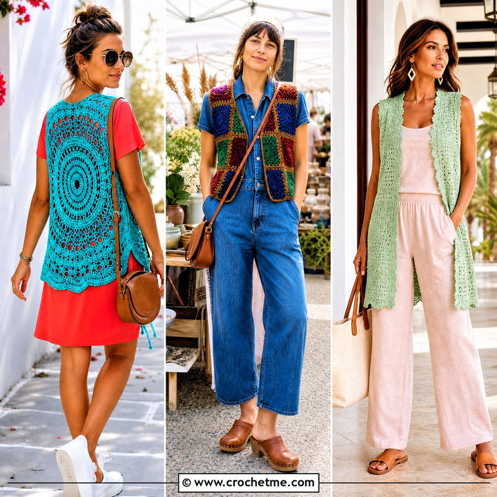35 Boho Crochet Vest Outfit Ideas for Chic Layered Looks