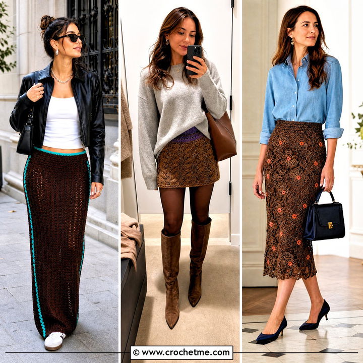 35 Brown Crochet Skirt Outfit Ideas for Earthy Chic Style