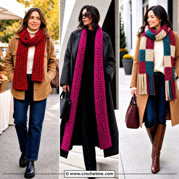 35 Chunky Crochet Scarf Outfit Ideas for Chic Winter Layers