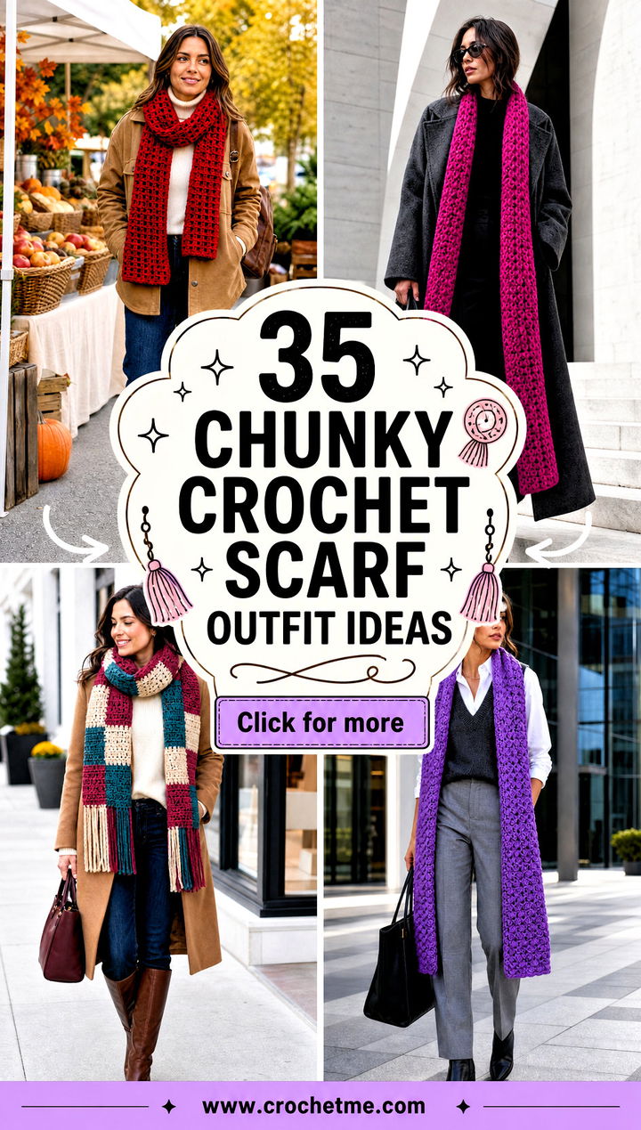 35 chunky crochet scarf outfit ideas - 35 chunky crochet scarf outfit ideas