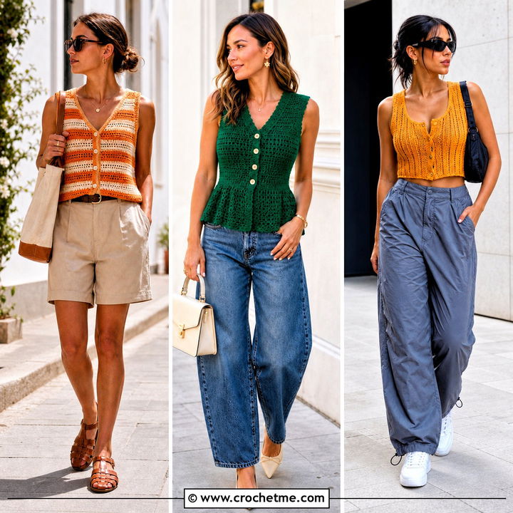35 Crochet Button Vest Outfit Ideas for Polished Layered Style