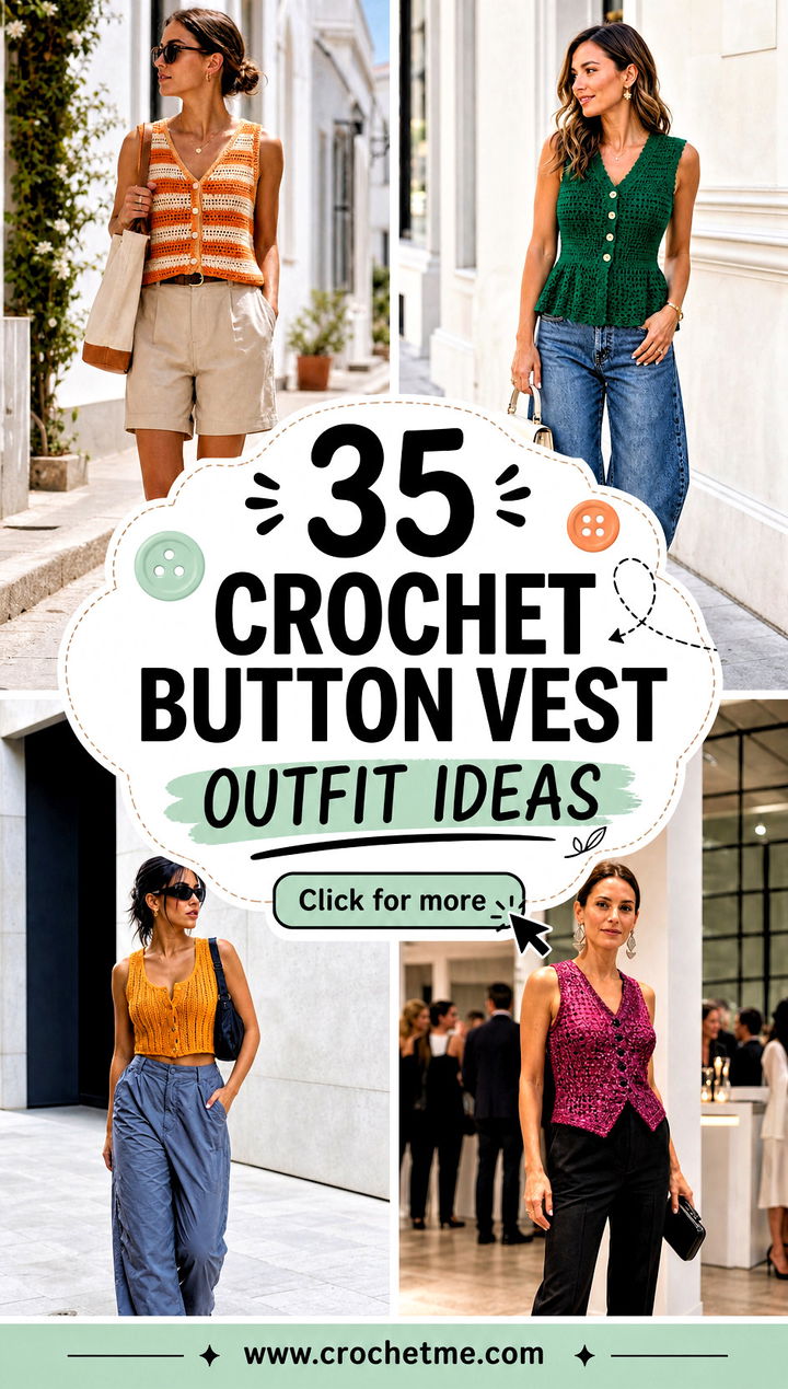 35 crochet button vest outfit ideas - 35 crochet button vest outfit ideas