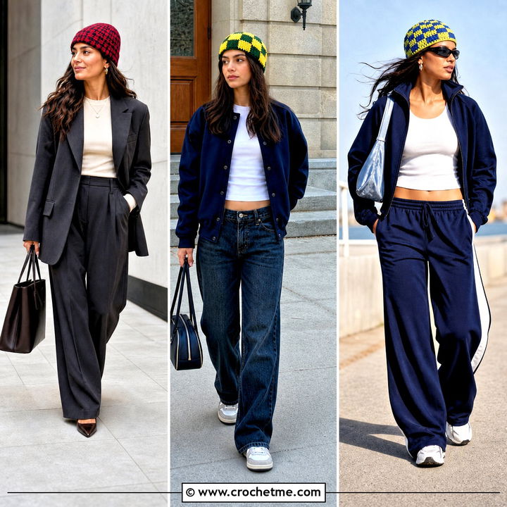 35 Crochet Checkered Beanie Outfit Ideas for Cozy Street Style