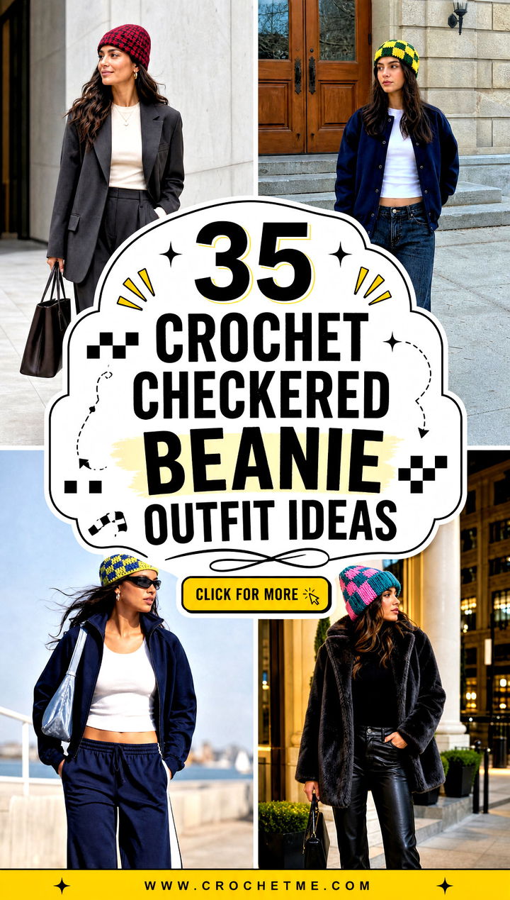 35 crochet checkered beanie outfit ideas - 35 crochet checkered beanie outfit ideas