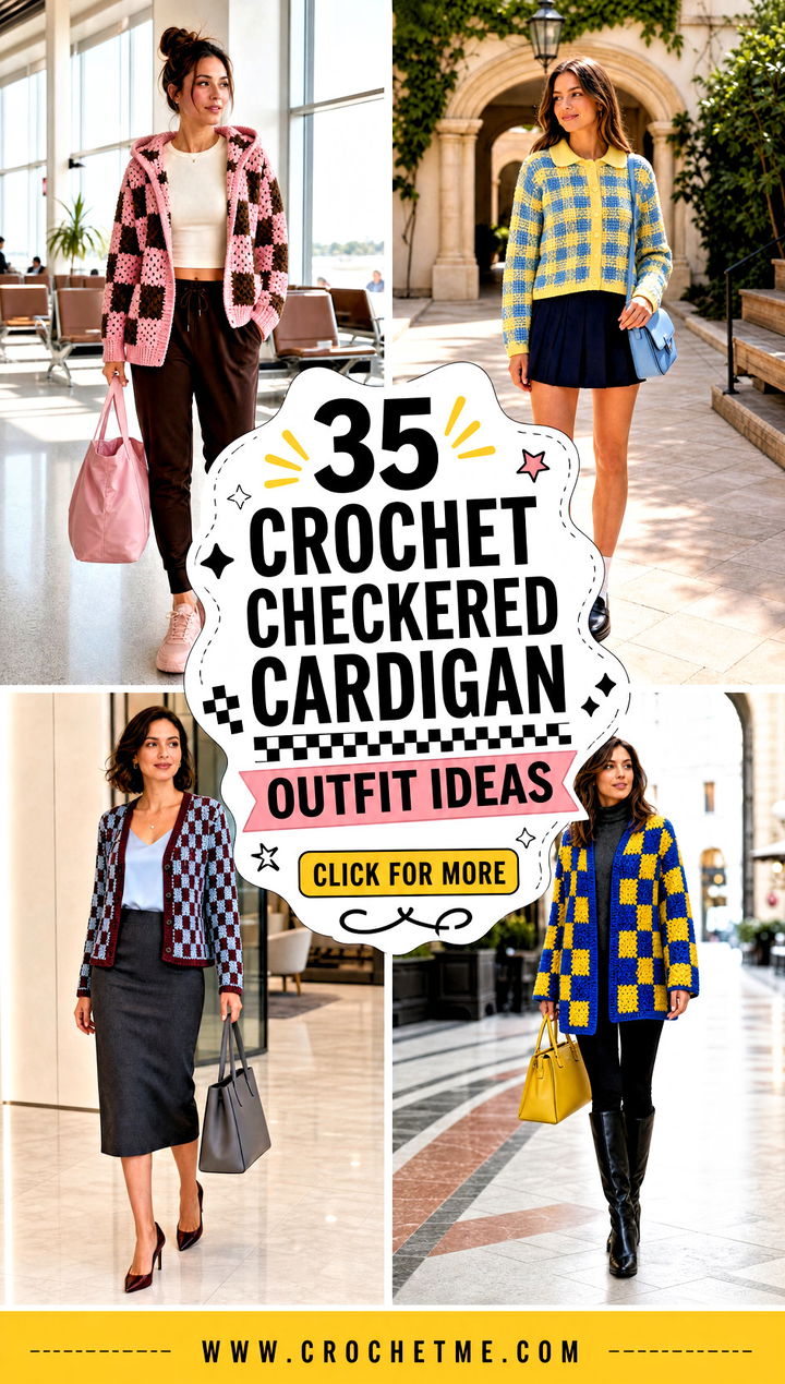 35 crochet checkered cardigan outfit ideas - 35 crochet checkered cardigan outfit ideas