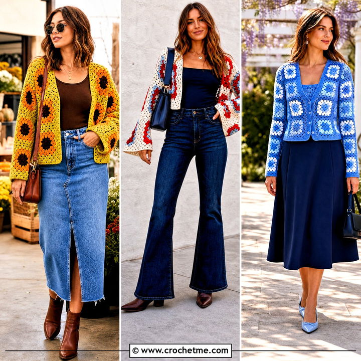 35 Crochet Granny Square Cardigan Outfit Ideas for Cozy Style