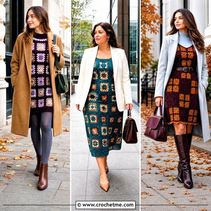 35 Crochet Granny Square Dress Outfit Ideas for Standout Style
