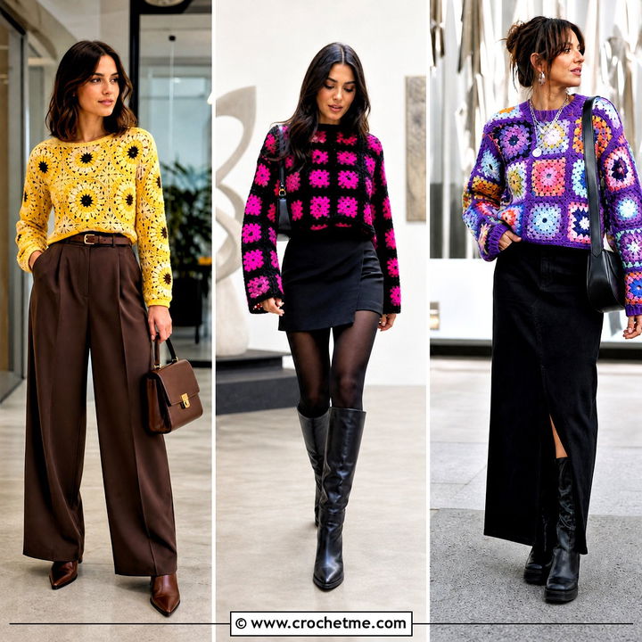 35 Crochet Granny Square Jumper Outfit Ideas for Cozy Layering