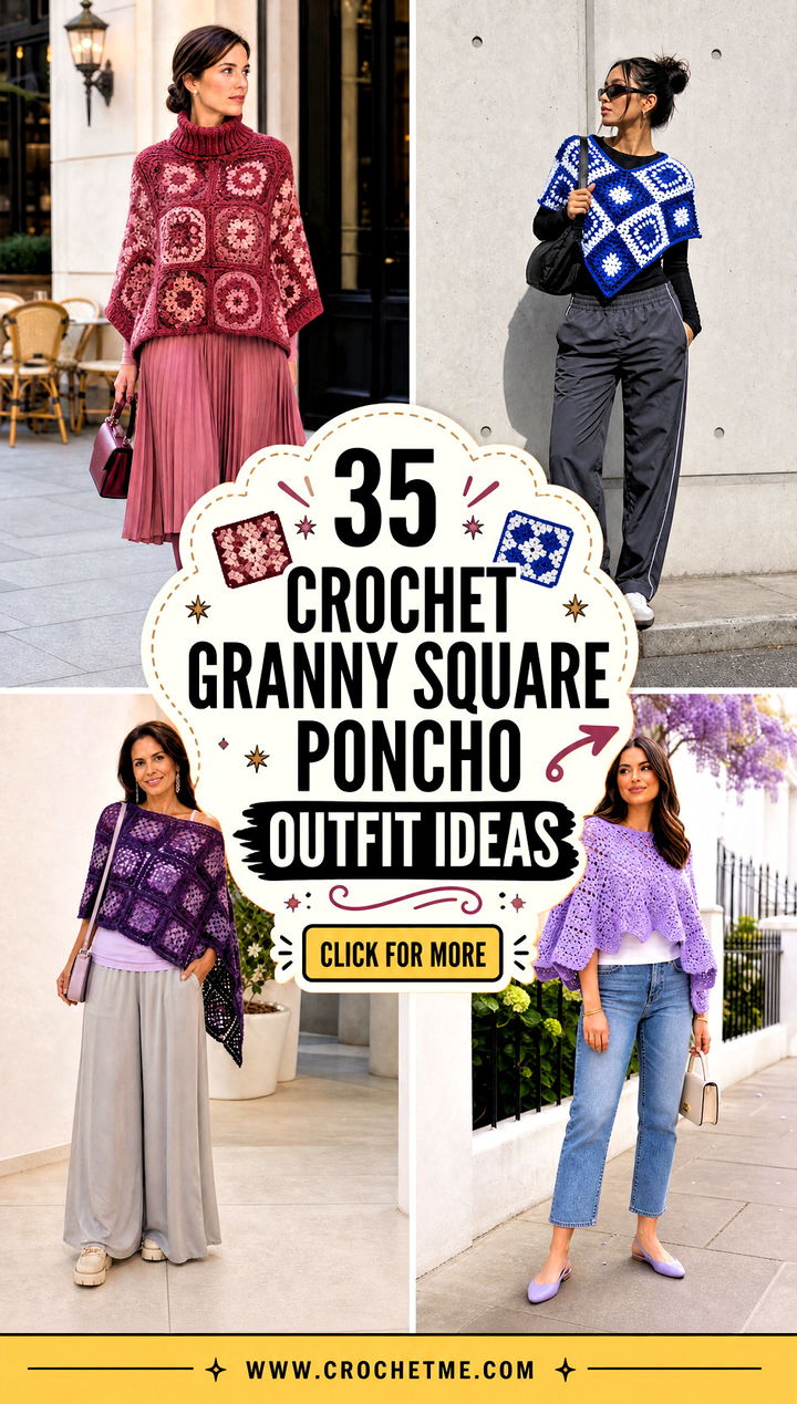 35 crochet granny square poncho outfit ideas - 35 crochet granny square poncho outfit ideas