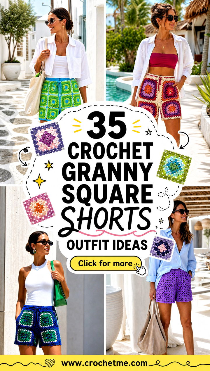 35 crochet granny square shorts outfit ideas - 35 crochet granny square shorts outfit ideas