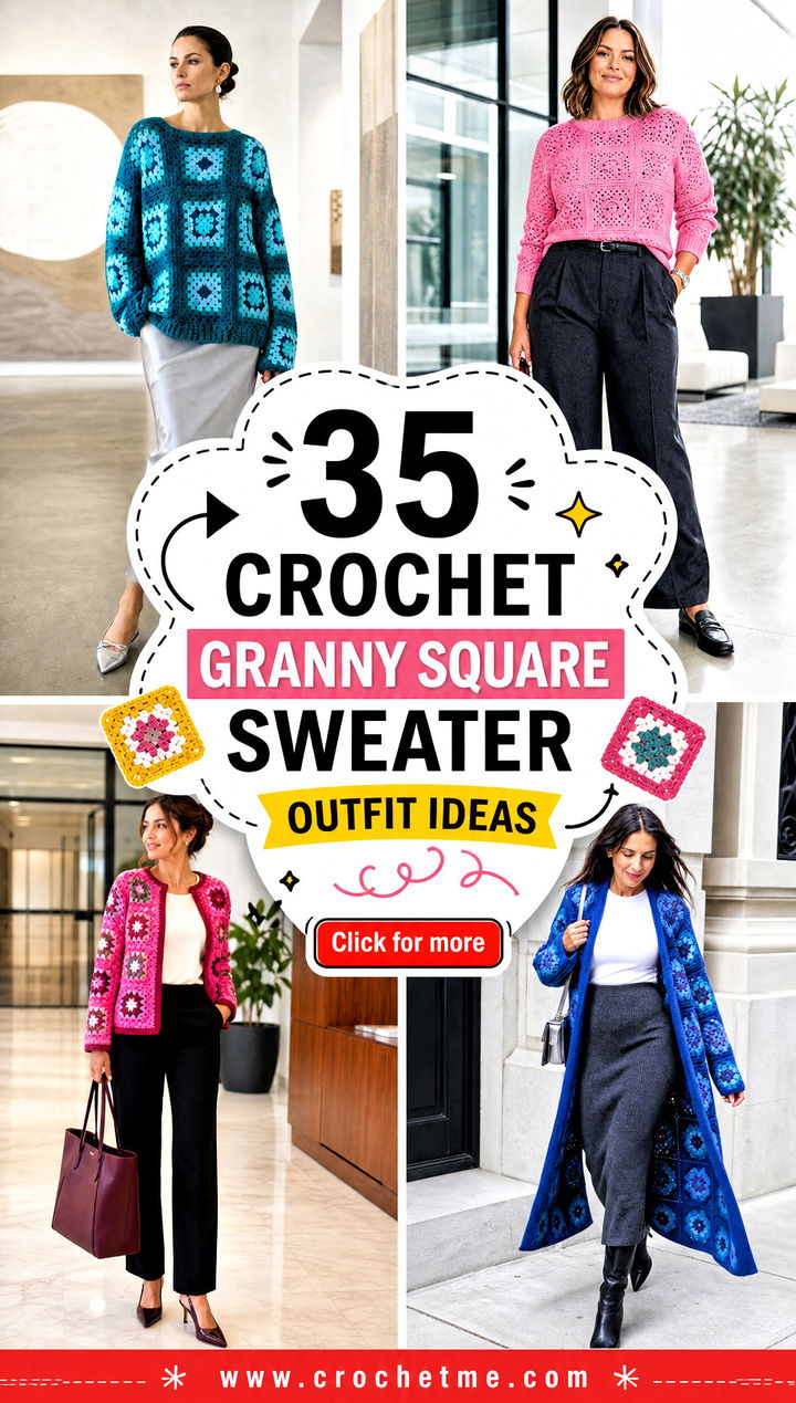 35 crochet granny square sweater outfit ideas - 35 crochet granny square sweater outfit ideas