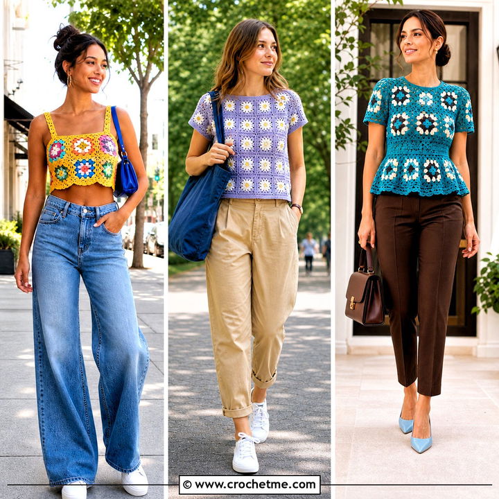 35 Crochet Granny Square Top Outfit Ideas for Fresh Summer Style