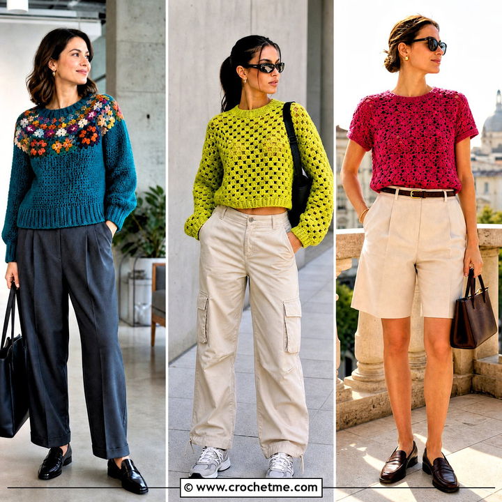 35 Crochet Granny Stitch Sweater Outfit Ideas for Cozy Style