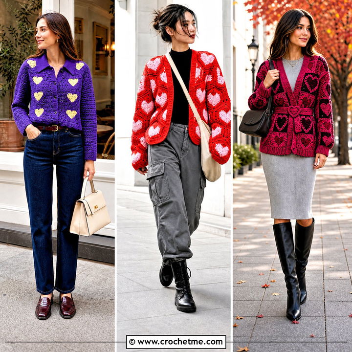 35 Crochet Heart Cardigan Outfit Ideas for Sweet, Cozy Layering