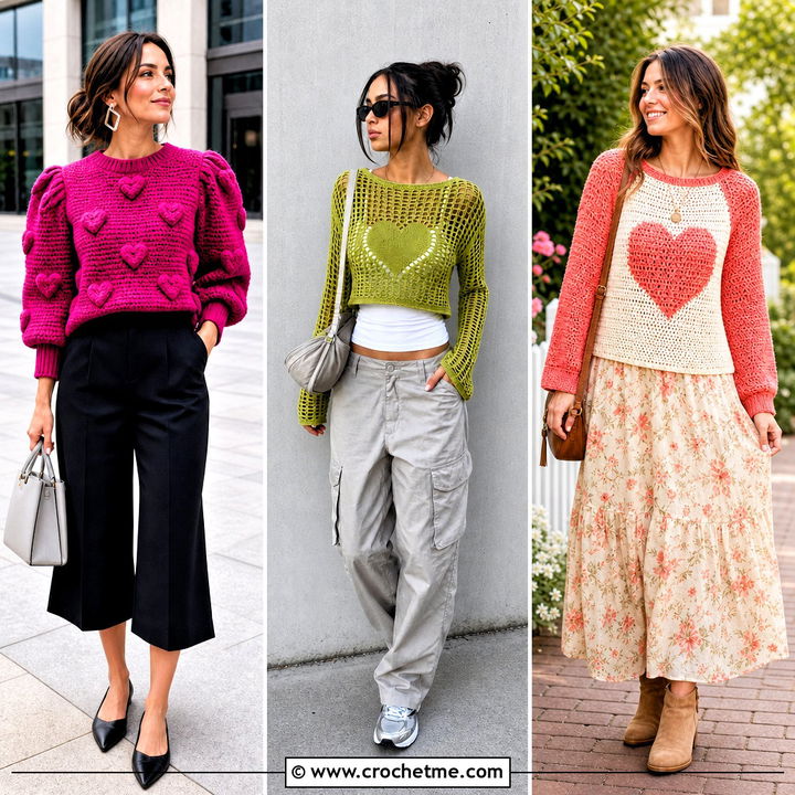 35 Crochet Heart Sweater Outfit Ideas for Cozy Weekend Style