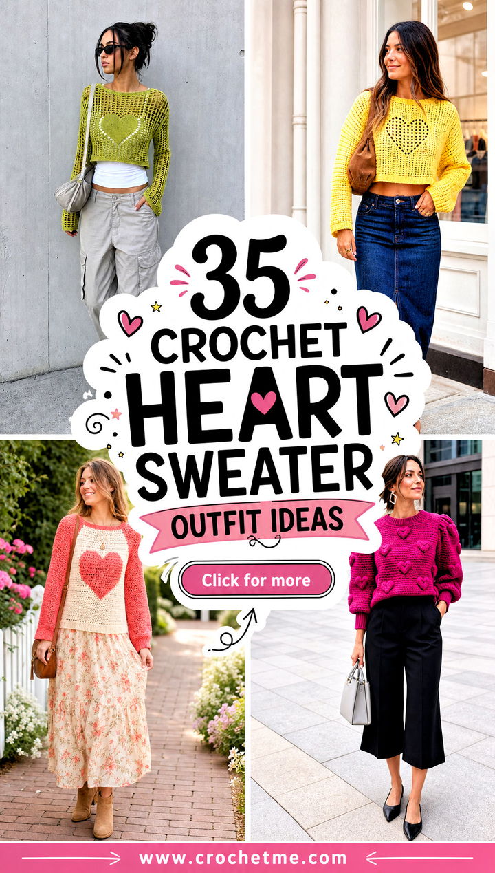35 crochet heart sweater outfit ideas - 35 crochet heart sweater outfit ideas