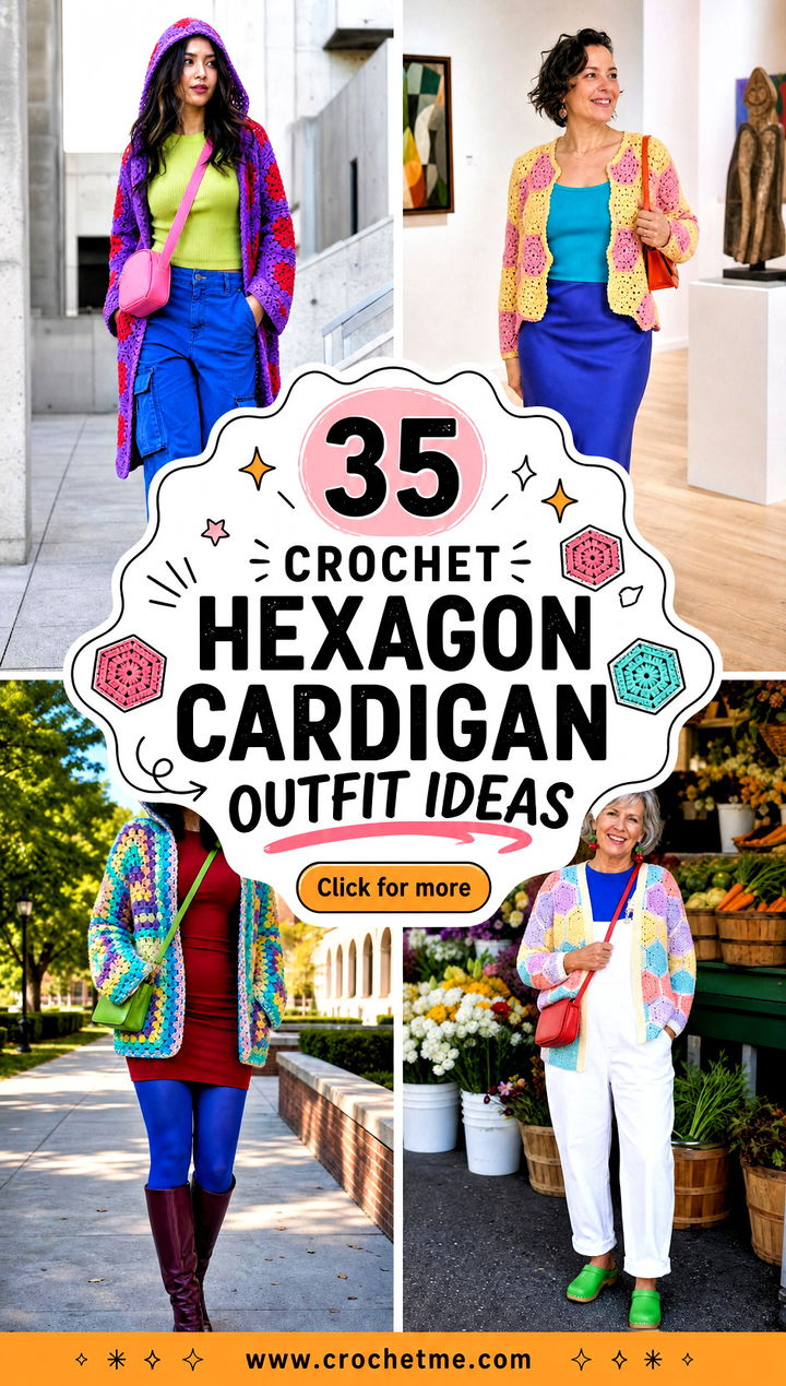 35 crochet hexagon cardigan outfit ideas - 35 crochet hexagon cardigan outfit ideas