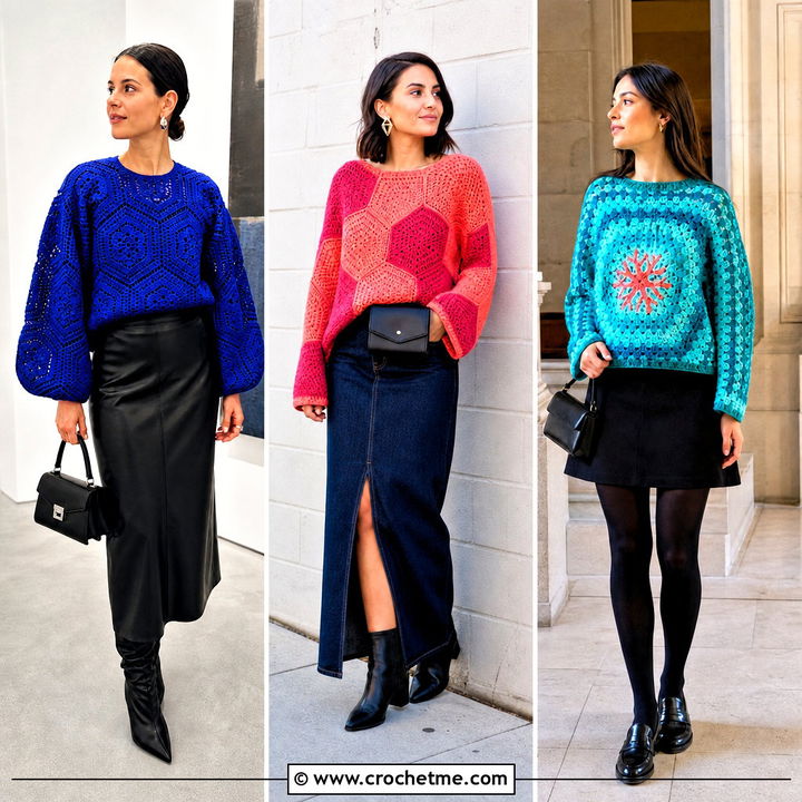 35 Crochet Hexagon Pullover Outfit Ideas for Fresh Layered Style