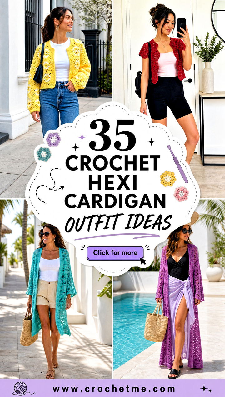 35 crochet hexi cardigan outfit ideas - 35 crochet hexi cardigan outfit ideas