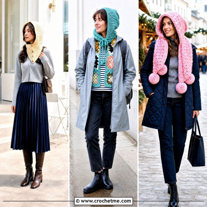 35 Crochet Hood Scarf Outfit Ideas for Cozy Cold-Weather Looks