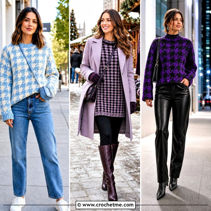 35 Crochet Houndstooth Sweater Outfit Ideas for Bold Cozy Style