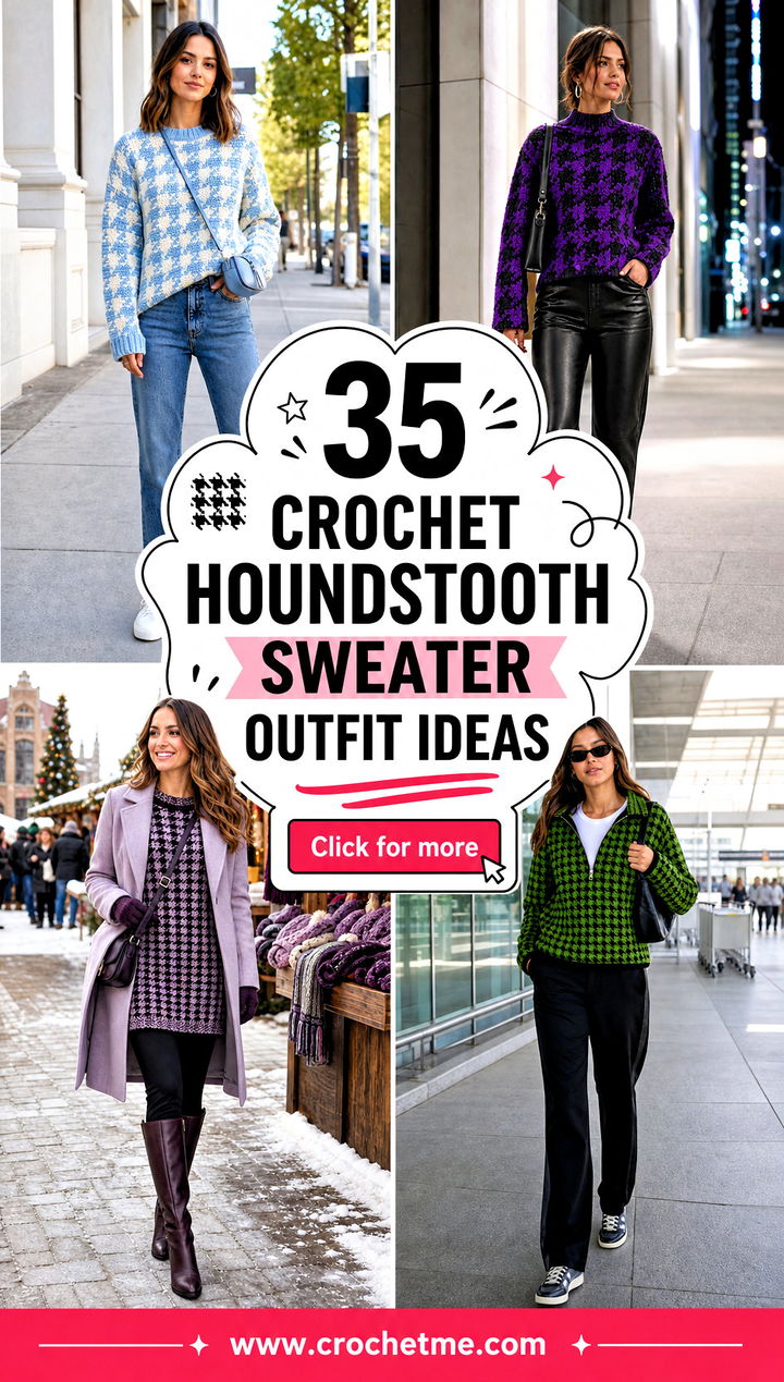 35 crochet houndstooth sweater outfit ideas - 35 crochet houndstooth sweater outfit ideas