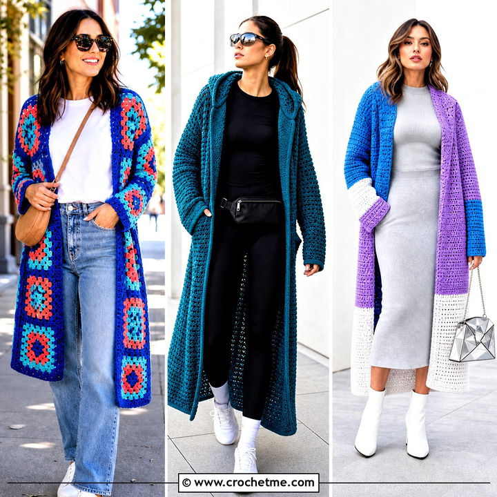 35 Crochet Long Coat Outfit Ideas for Statement Winter Style