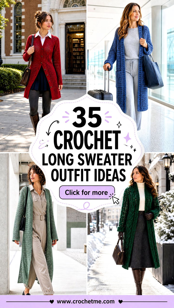 35 crochet long sweater outfit ideas - 35 crochet long sweater outfit ideas