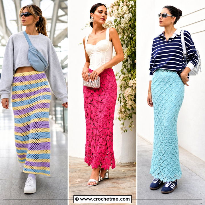 35 Crochet Maxi Skirt Outfit Ideas for Breezy Vacation Style
