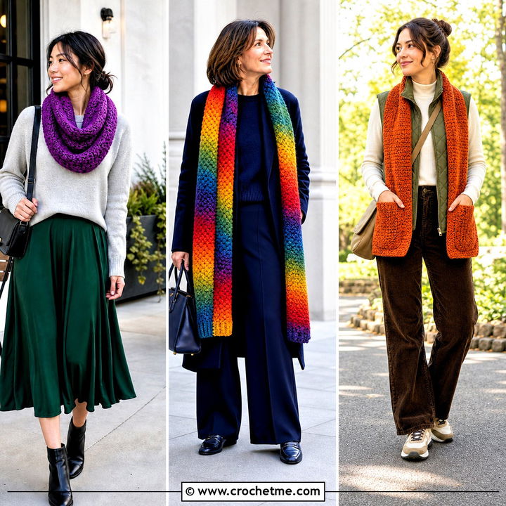 35 Crochet Moss Stitch Scarf Outfit Ideas for Cozy Texture