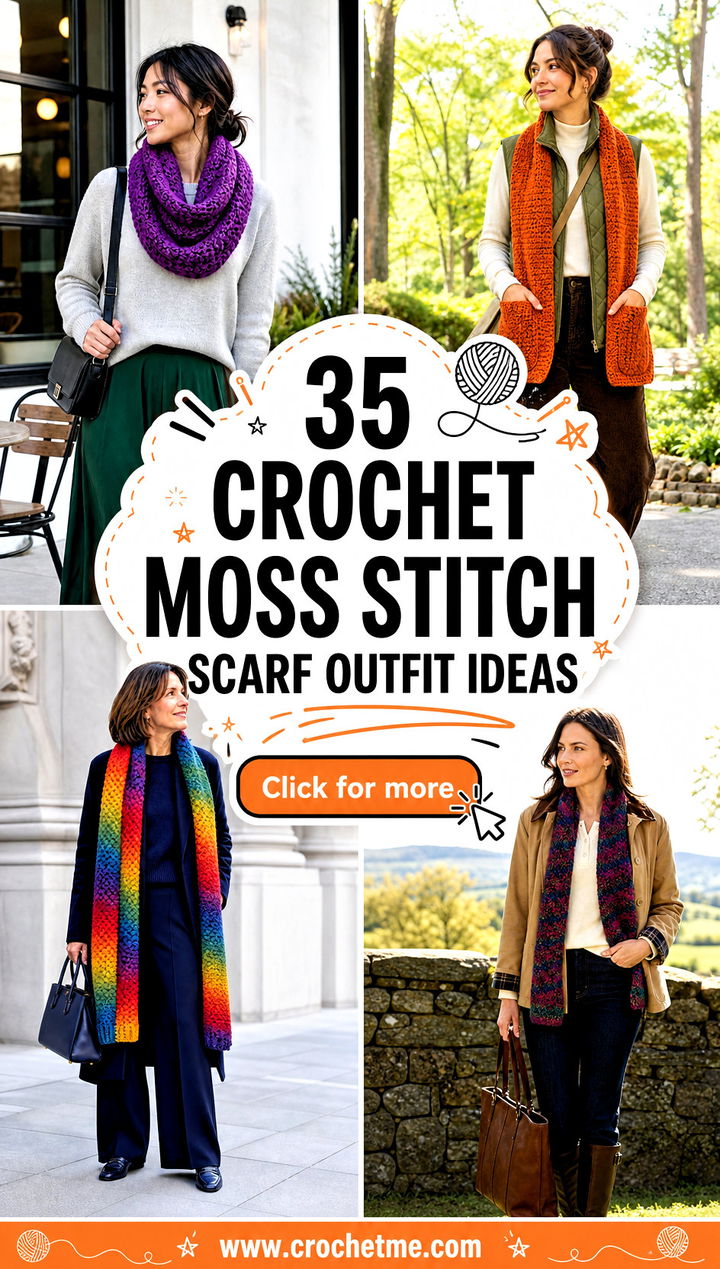 35 crochet moss stitch scarf outfit ideas - 35 crochet moss stitch scarf outfit ideas