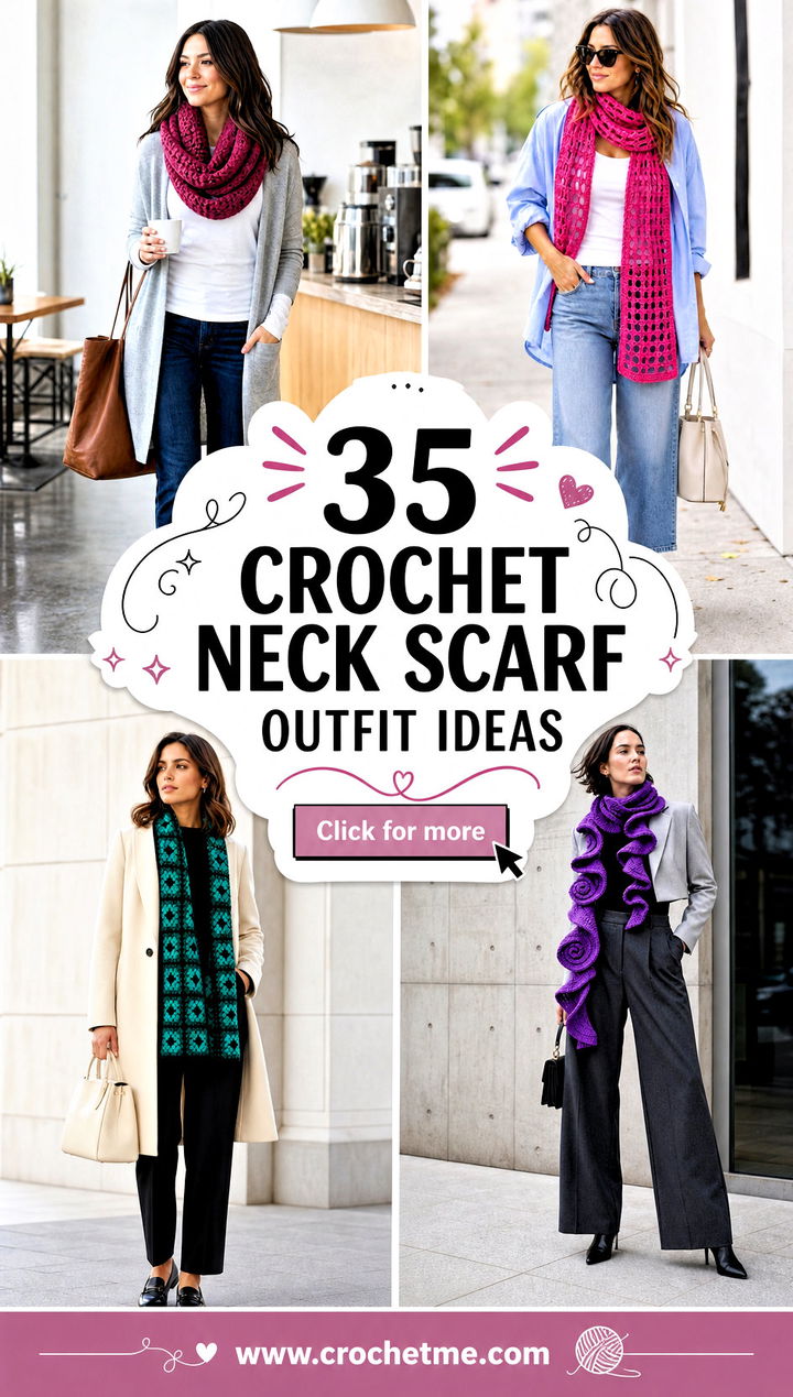 35 crochet neck scarf outfit ideas - 35 crochet neck scarf outfit ideas