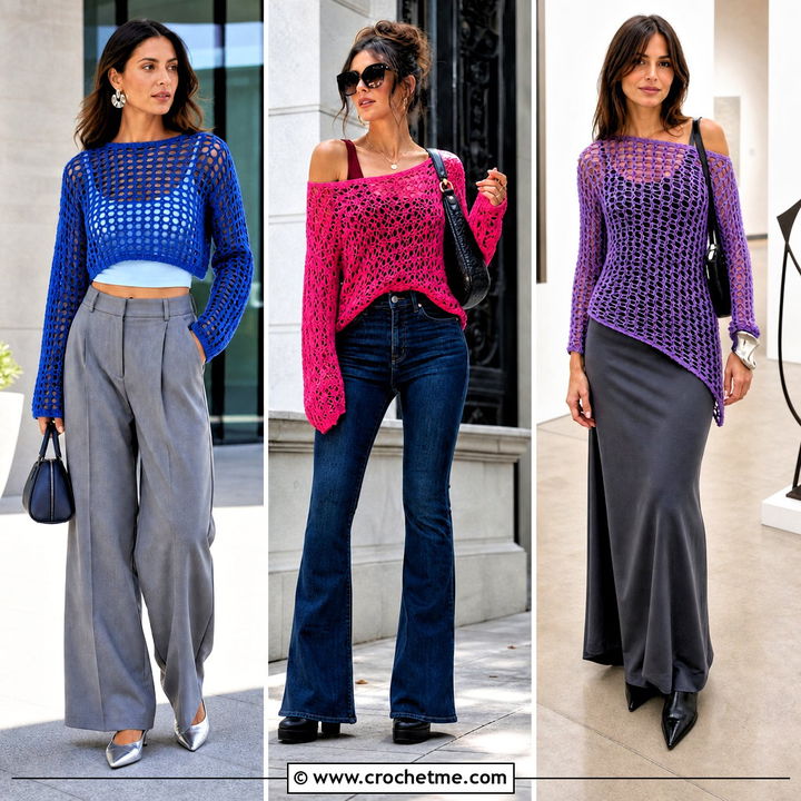 35 Crochet Net Sweater Outfit Ideas for Breezy Layering