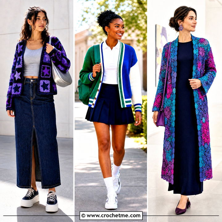 35 Crochet Patchwork Cardigan Outfit Ideas for Cozy Layering