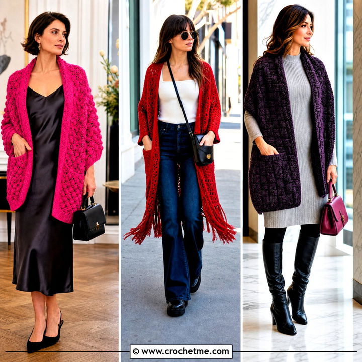 35 Crochet Pocket Shawl Outfit Ideas for Cozy Layered Style
