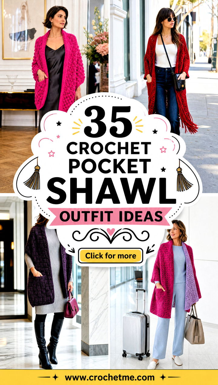 35 crochet pocket shawl outfit ideas - 35 crochet pocket shawl outfit ideas