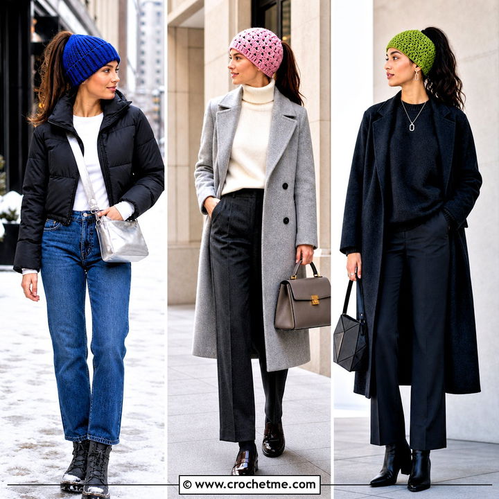 35 Crochet Ponytail Hat Outfit Ideas for Cute Winter Style