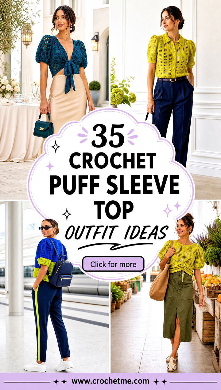 35 crochet puff sleeve top outfit ideas - 35 crochet puff sleeve top outfit ideas