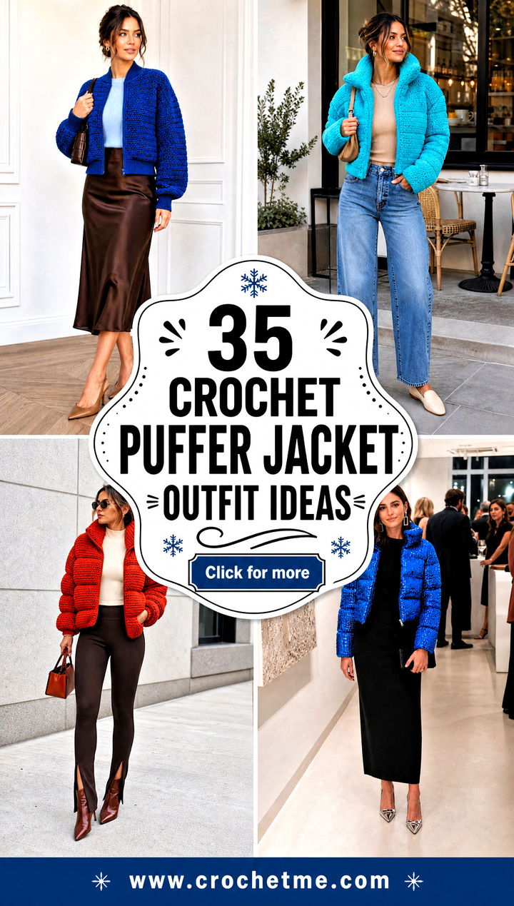 35 crochet puffer jacket outfit ideas - 35 crochet puffer jacket outfit ideas