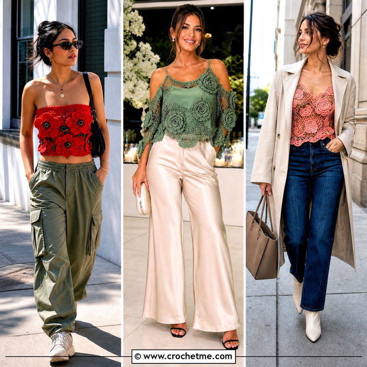 35 Crochet Rose Top Outfit Ideas for Romantic Summer Style