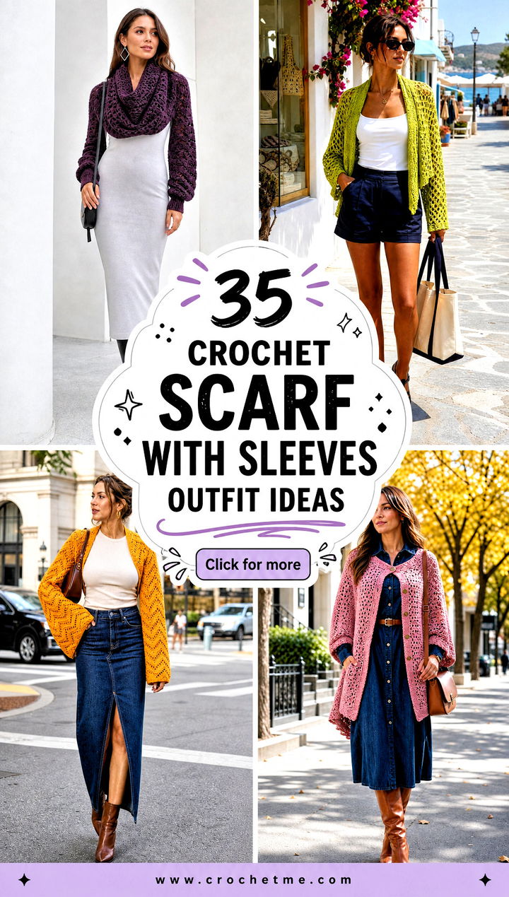 35 crochet scarf with sleeves outfit ideas - 35 crochet scarf with sleeves outfit ideas