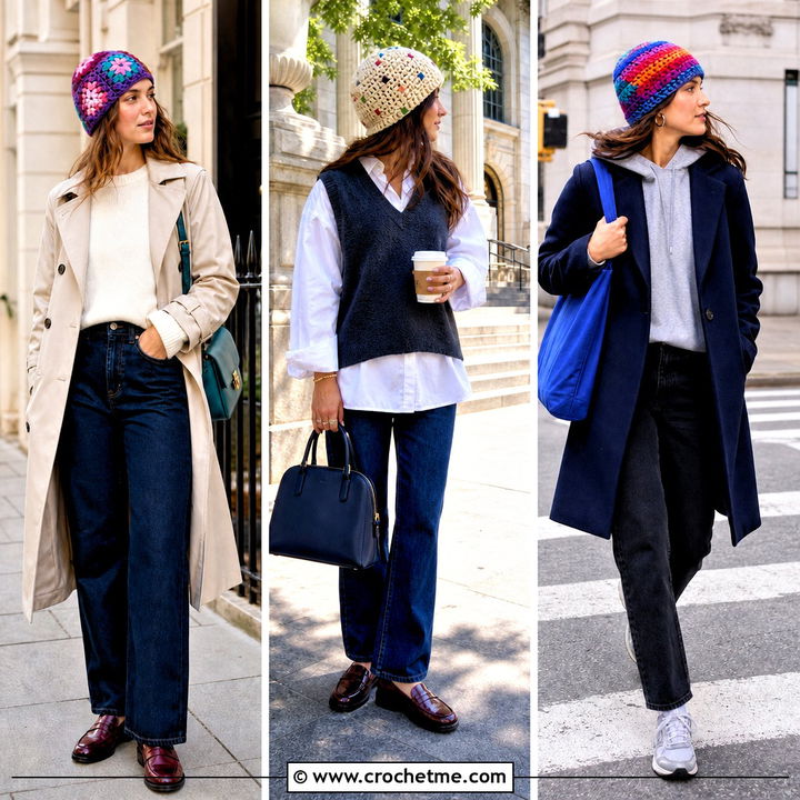 35 Crochet Scrap Beanie Outfit Ideas for Colorful Winter Style