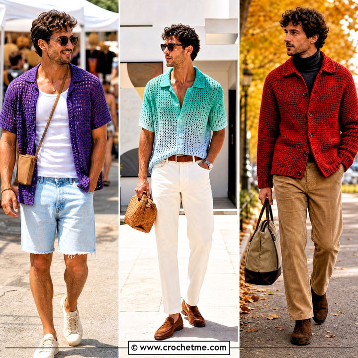 35 Crochet Shirt Men Outfit Ideas for Laid-Back Summer Style