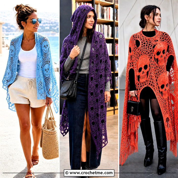 35 Crochet Skull Shawl Outfit Ideas for Edgy Layered Looks to Try